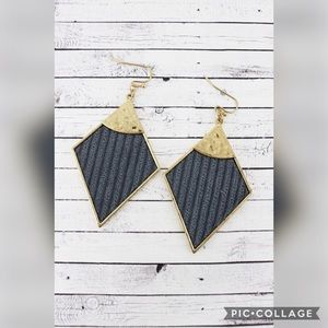 Gray Velvet and Goldtone Diamond Earrings